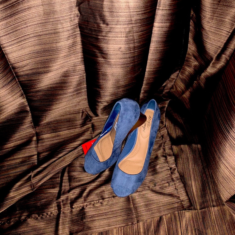 Blue suede wedges